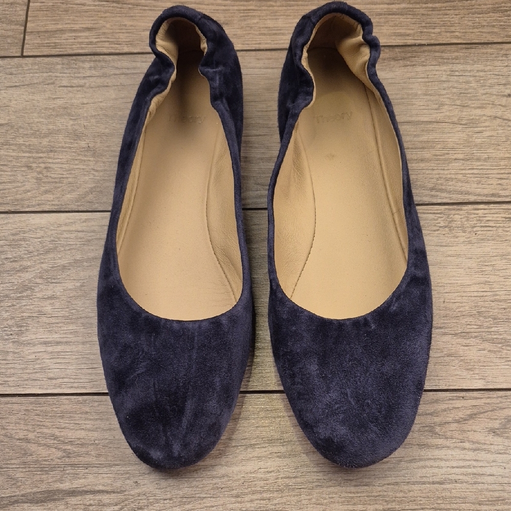 THEORY Italy Dark Blue Grey Suede Leather 40‎ / US 10 Womens Ballet Shoes Flats